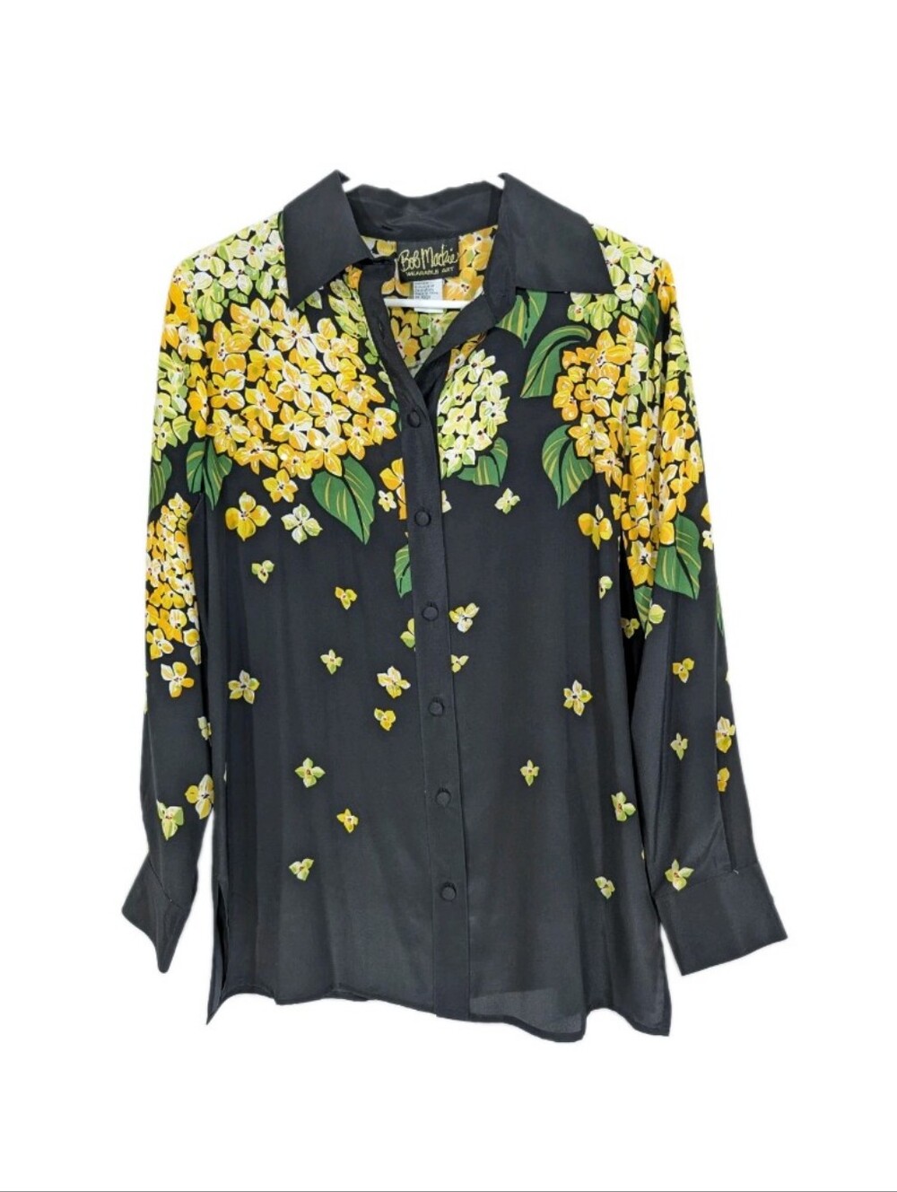 Bob Mackie Wearable Art Silk Blouse XS New Women Long Sleeve Floral Top sequins